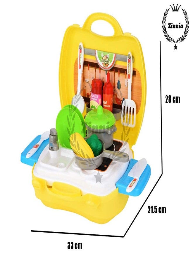 MANVI طقم مطبخ للبنات، مطبخ مع حقيبة سفر، طقم مطبخ لعب وردي، هدية تعليمية رائعة للبنات (حقيبة سفر مطبخ صفراء) - Image 5